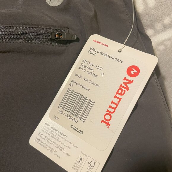 Marmot Kodachrome Pants Womens 12 Dark Steel Stretch Belted Straight Leg NWT - Picture 10 of 11